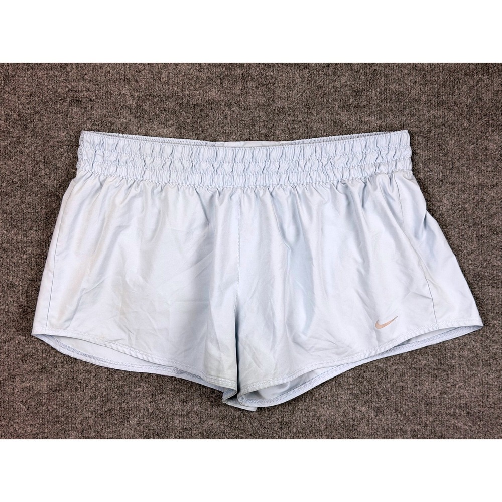 Nike Dri-FIT Light Blue Running Shorts Womens XL Smocked Waist Brief Liner
